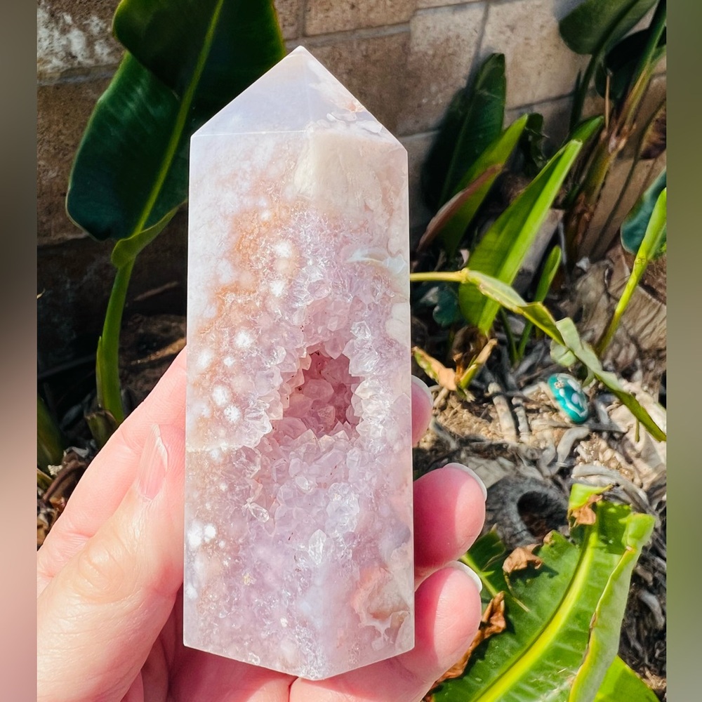 Brazilian Pink Amethyst Purple Flower Agate Druzy Tower